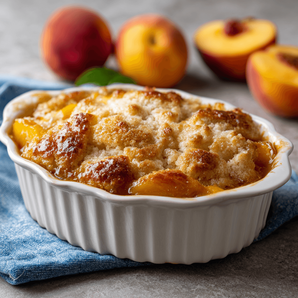 Peach cobbler with fresh peaches for a summer delight!