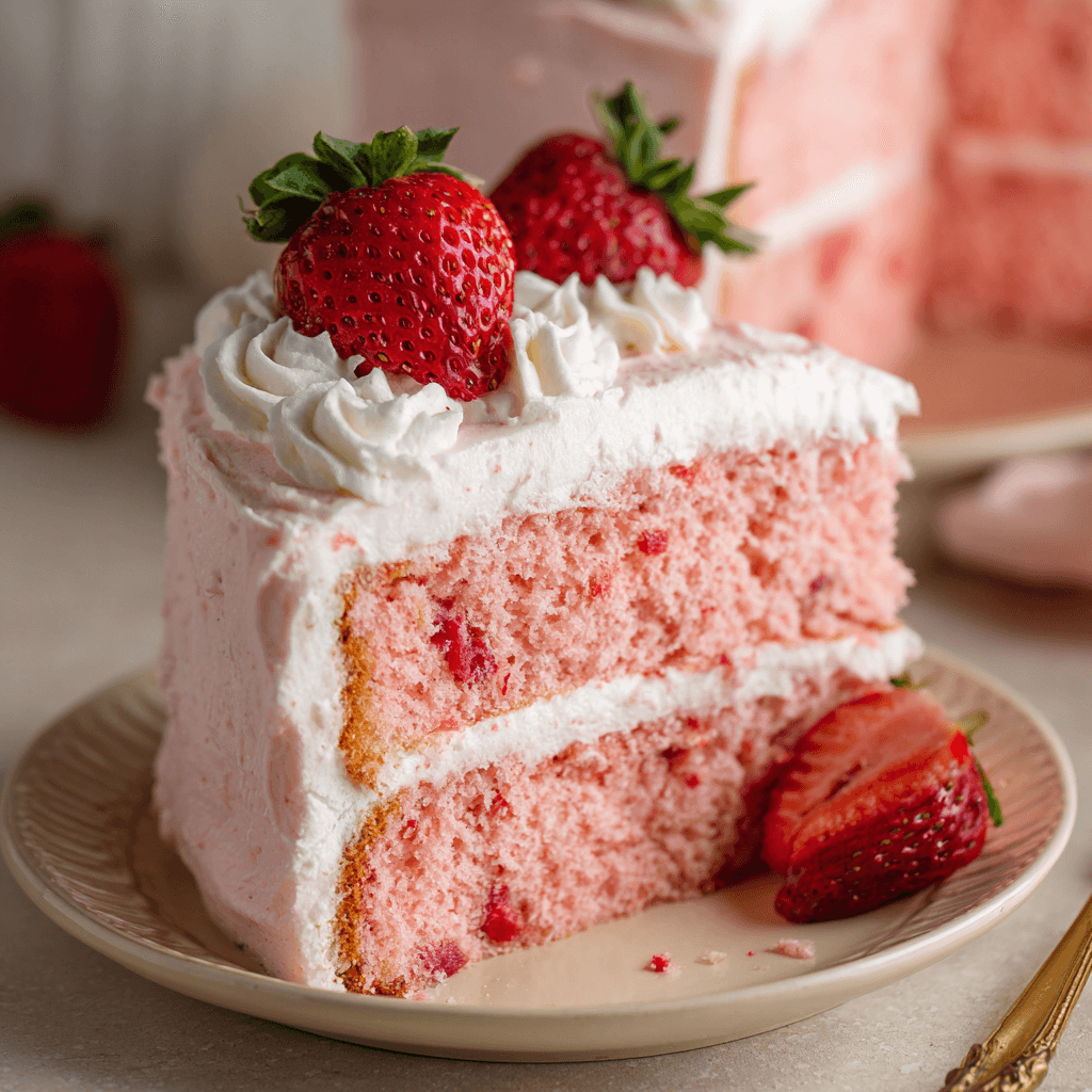 Strawberry cake cream cheese whipped cream frosting delights babies!