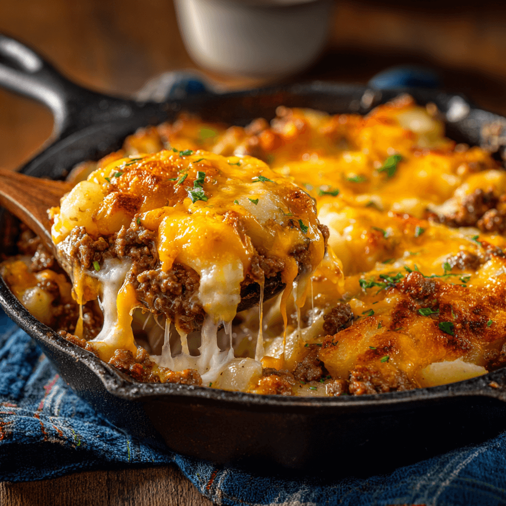 Cheesy Ground Beef & Potato Casserole is a Family Favorite!