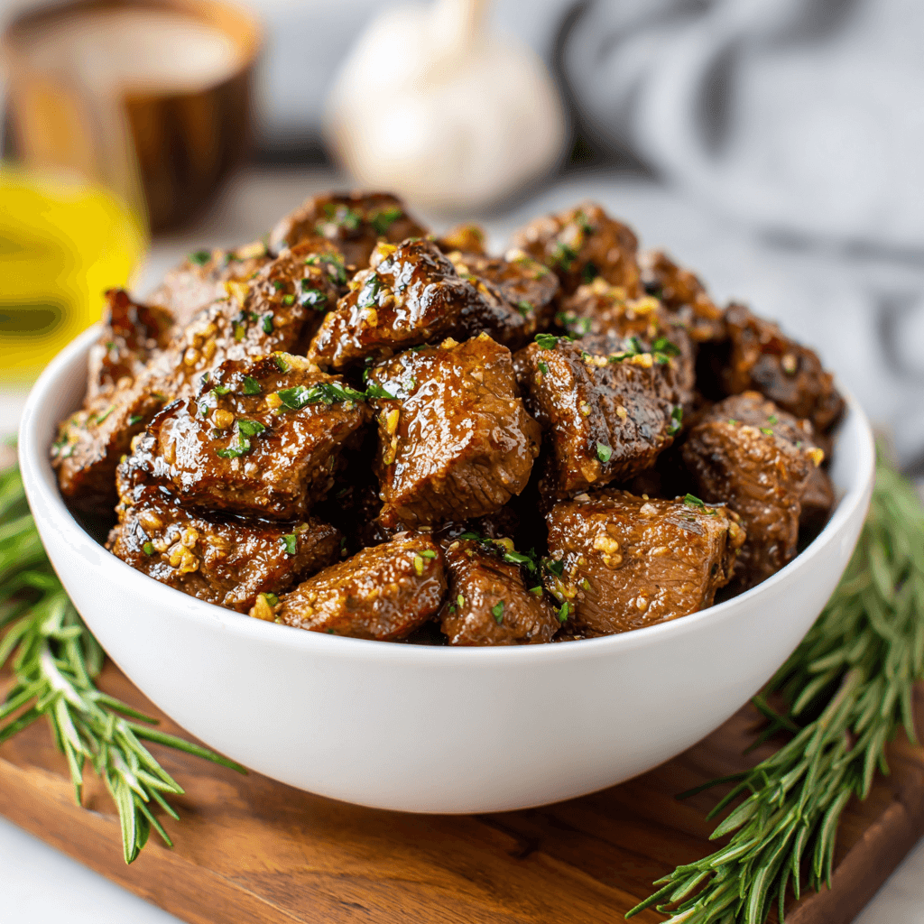 High Protein Slow Cooker Garlic Butter Beef Bites are Irresistible!