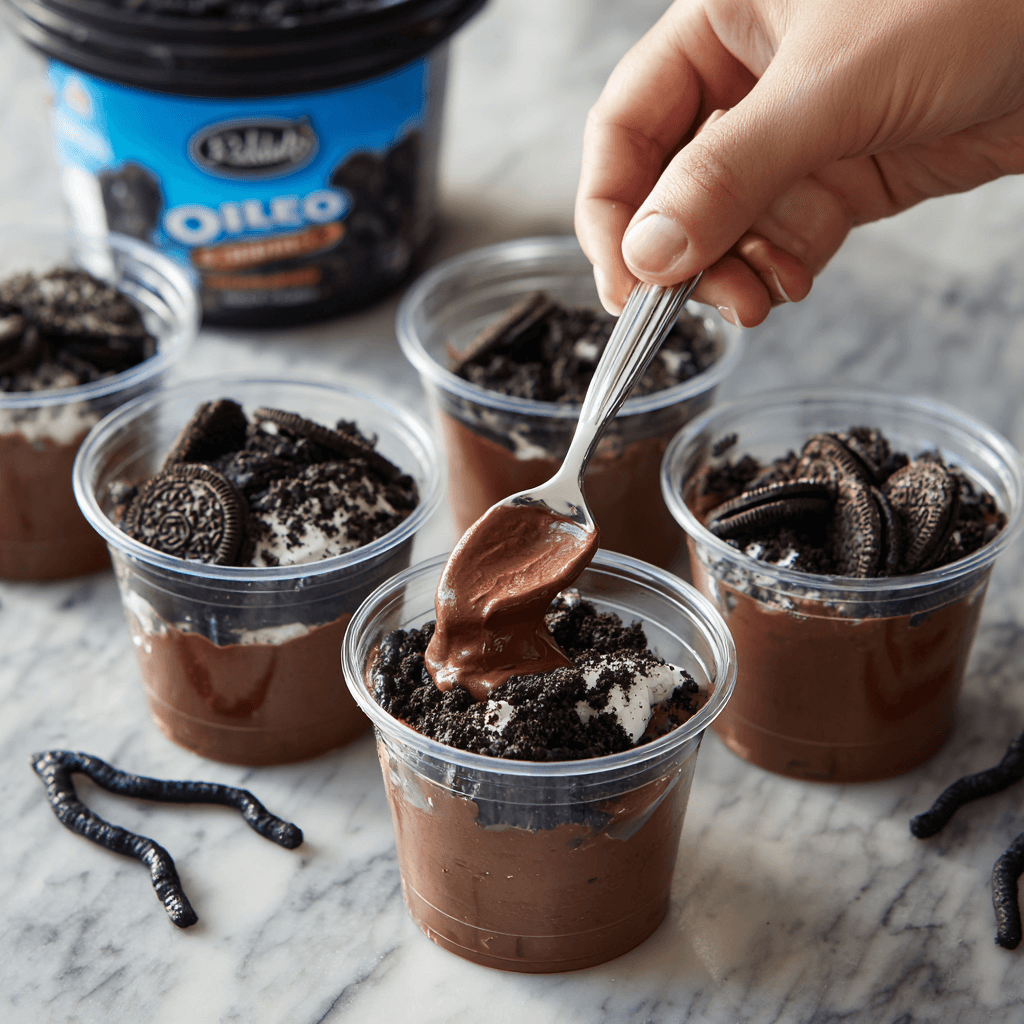 Make these fun Halloween dirt cups for a spooky treat!