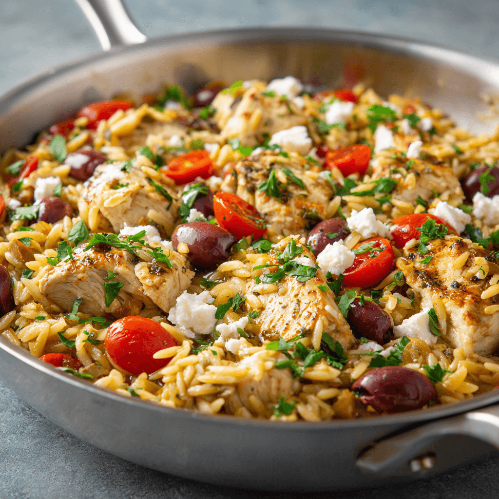 High Protein Mediterranean Chicken Orzo for a Healthy Feast!