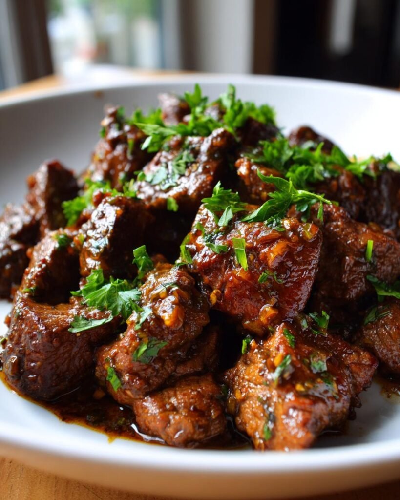 High Protein Slow Cooker Garlic Butter Beef Bites