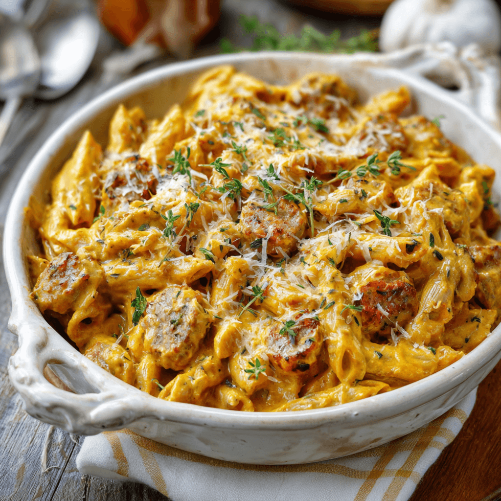 Pumpkin and Sausage Pasta Bake: A Cozy Dinner Delight!