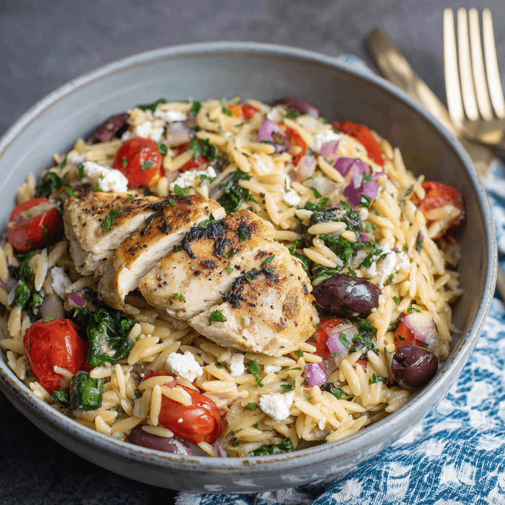 High Protein Mediterranean Chicken Orzo for a Healthy Feast!
