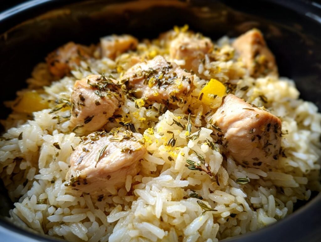 Slow Cooker Lemon Herb Chicken and Rice