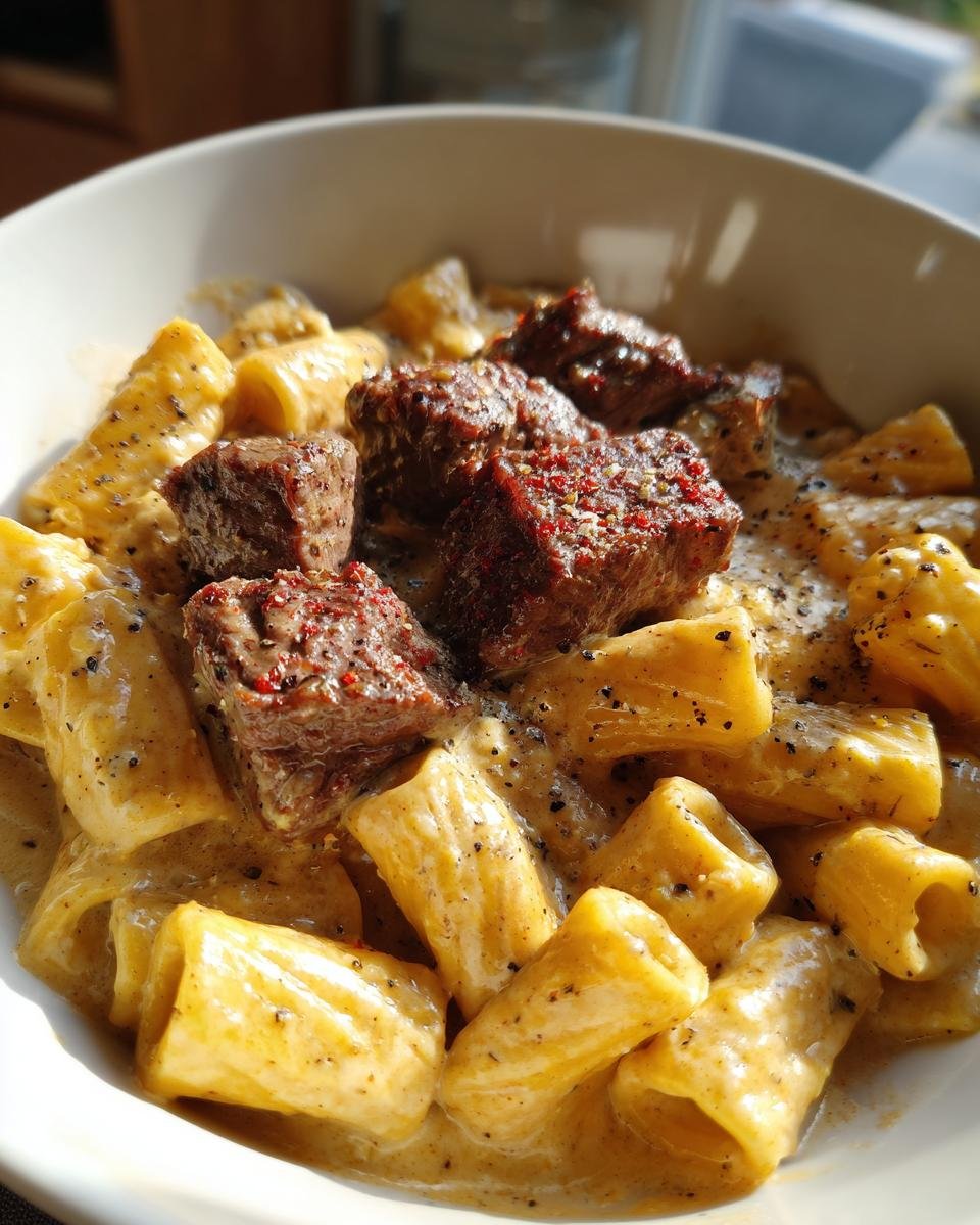 Cajun Steak Tips in Cheesy Rigatoni Parmesan Sauce - detail 1