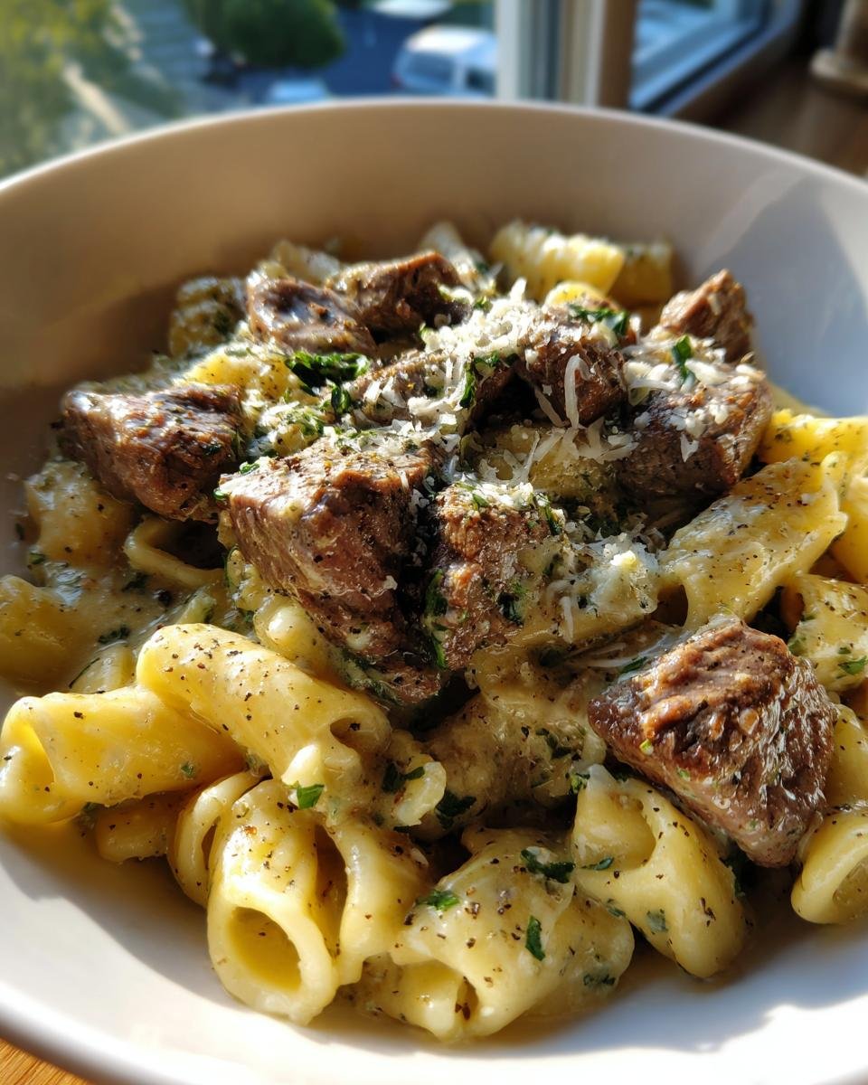 Cajun Steak Tips in Cheesy Rigatoni Parmesan Sauce - detail 2