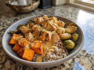 Maple Dijon Chicken & Roasted Sweet Potato Bowls