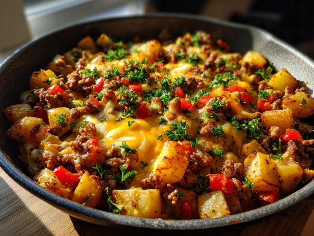 One Pan Cheesy Meat & Potato Skillet