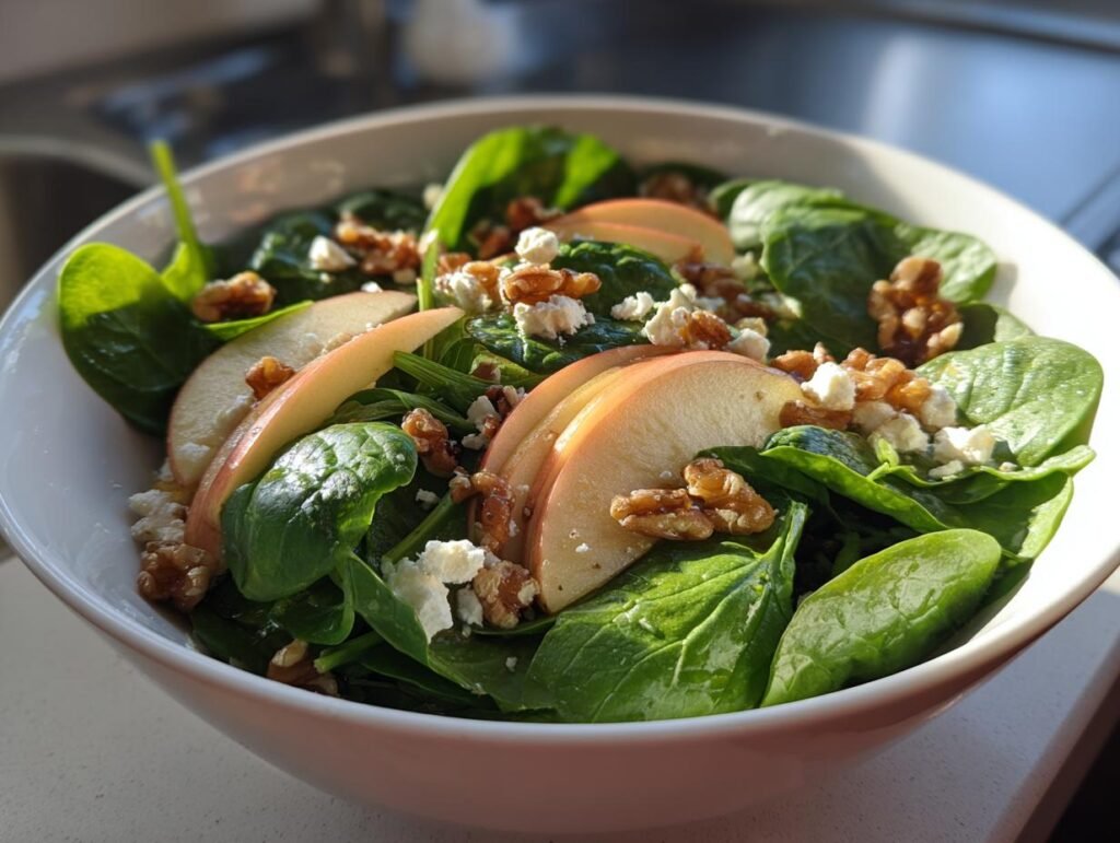 Spinach Salad with Apples, Walnuts, and Feta