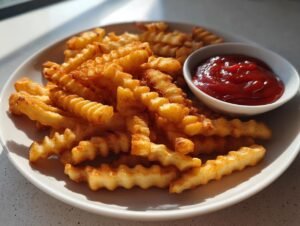 Air fryer frozen french fries with Spicy Ketchup